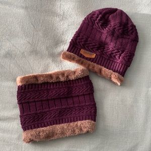 Purple/brown super soft hat and neck warmer set